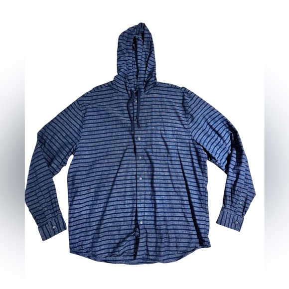 Bruno Linen Blend Button Down Shirt Linen Hoodie Blue Stripe Size XL - Picture 1 of 5